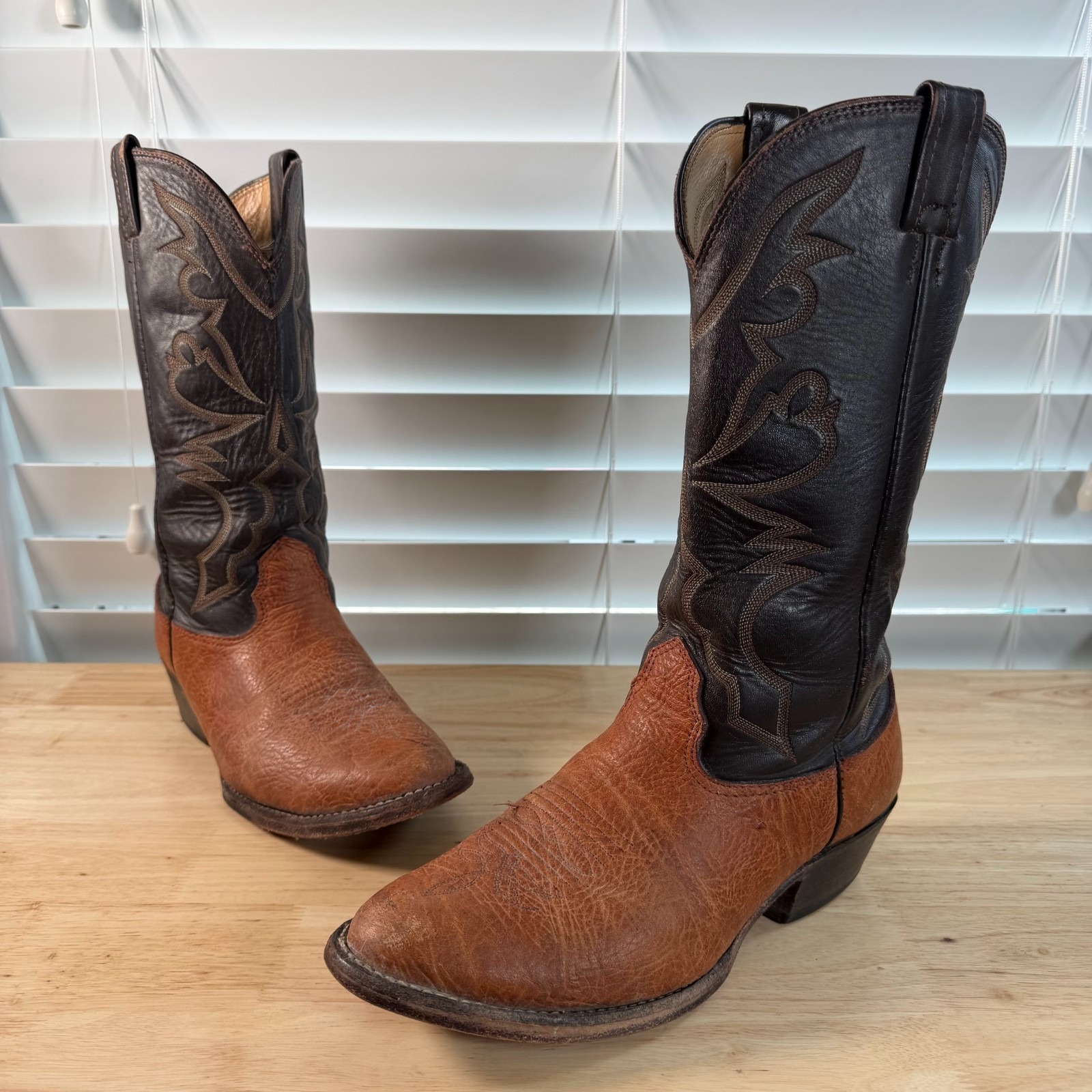 Larry Mahan Western Boots Mens Brown Leather Nocona Texas Cowboy Almond Toe 9.5